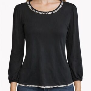 Max Studio Black Long Sleeve Top with Chain Detail